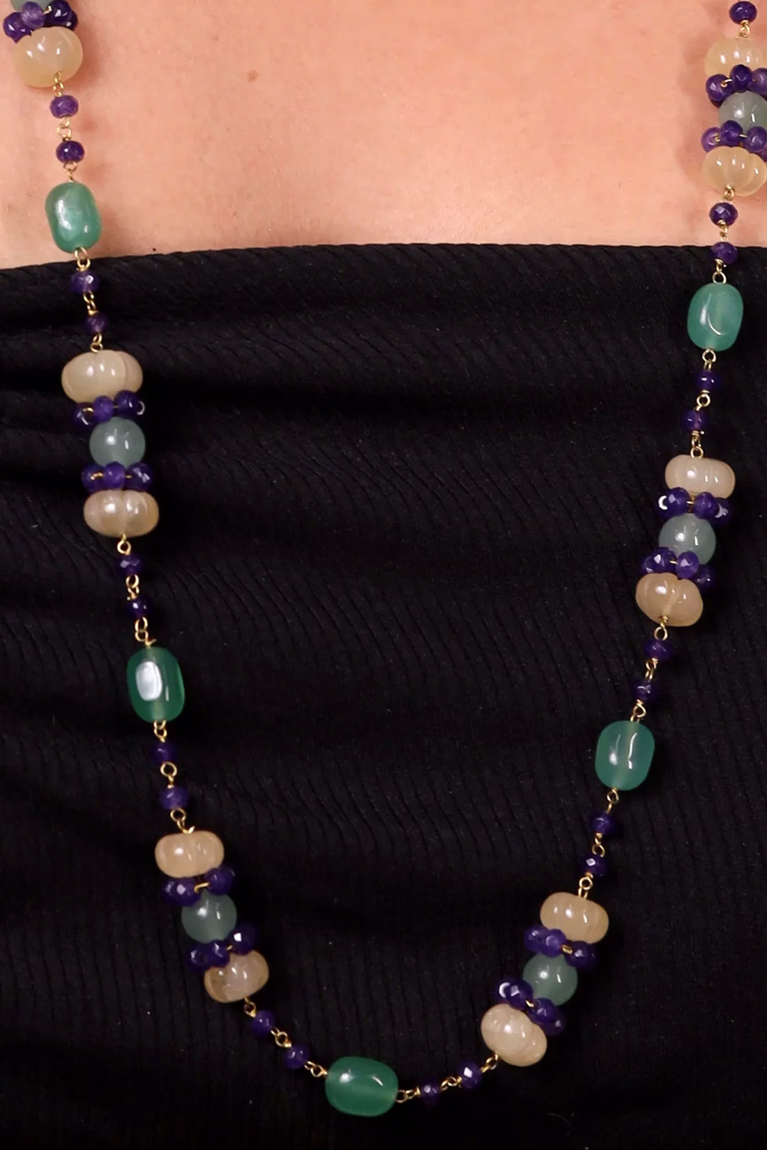 Green Aventurine & Onyx Beads Gemstone Necklace image 3