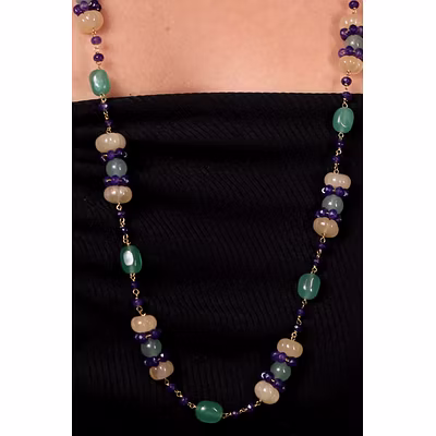 Green Aventurine &amp; Onyx Beads Gemstone Necklace-2