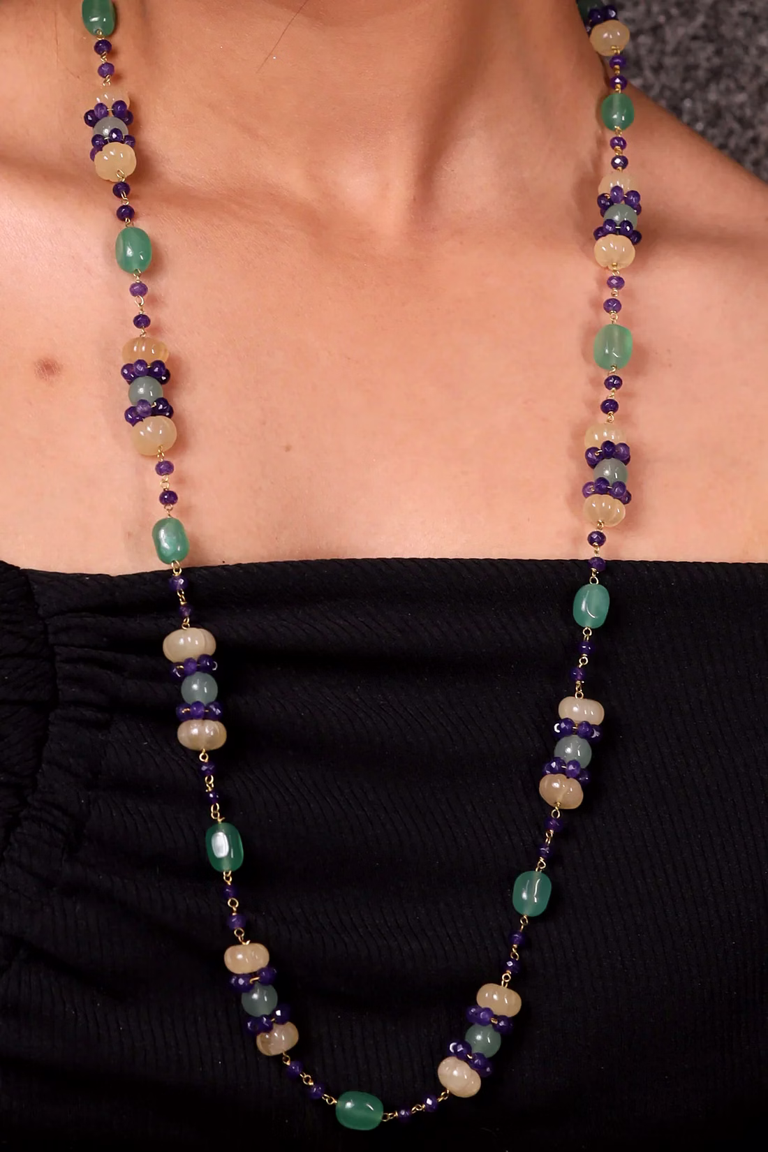 Green Aventurine & Onyx Beads Gemstone Necklace image 2