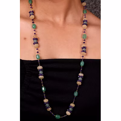 Green Aventurine &amp; Onyx Beads Gemstone Necklace-1