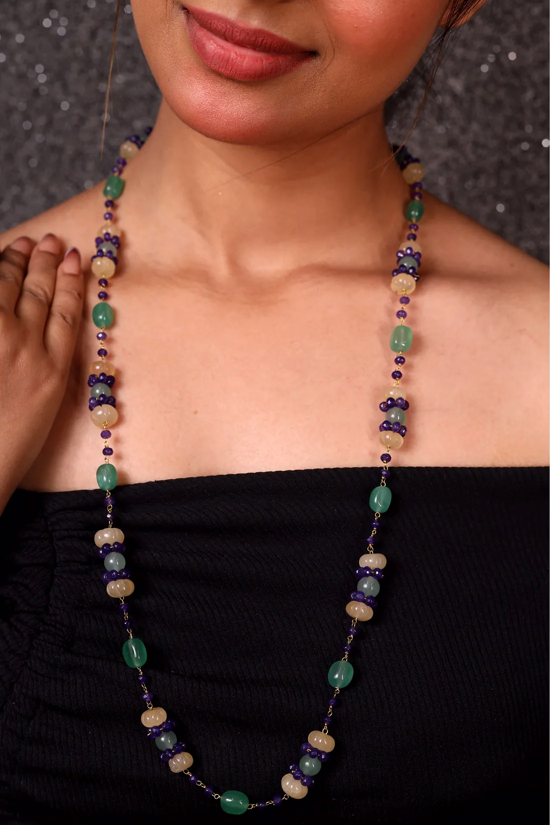 green aventurine & onyx beads gemstone necklace