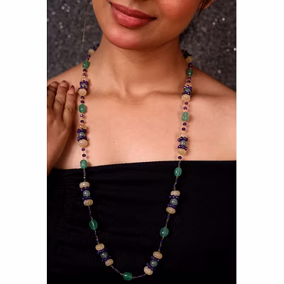 Green Aventurine &amp; Onyx Beads Gemstone Necklace-12756593