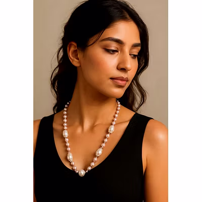 Elegant Buraq Pearl &amp; 8mm Pearl Strings Necklace-12756595