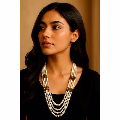 Elegant cultured pearl strings Gemstone necklace by Emryn-12756637