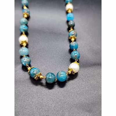 Handmade Blue Apatite Gemstone Necklace – Natural Stones &amp; Pearl Accents-2