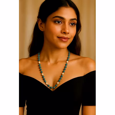 Handmade Blue Apatite Gemstone Necklace – Natural Stones &amp; Pearl Accents-12757617