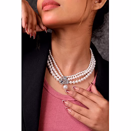 emryn layered pearls with pendant gemstone necklace