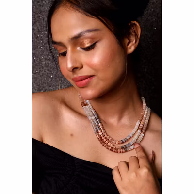 Moonstone Layered  Gemstone Necklace-12757675