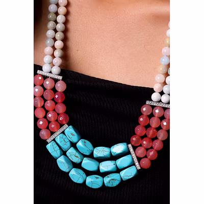 Morganite with Turquoise Tumble  Gemstone Necklace-2