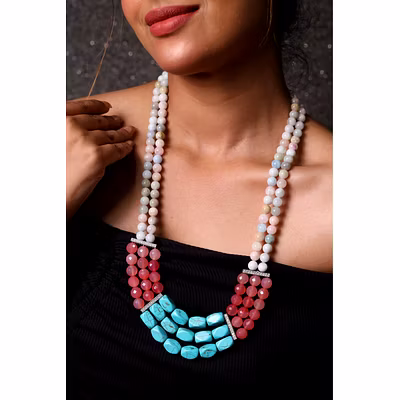 Morganite with Turquoise Tumble  Gemstone Necklace-1