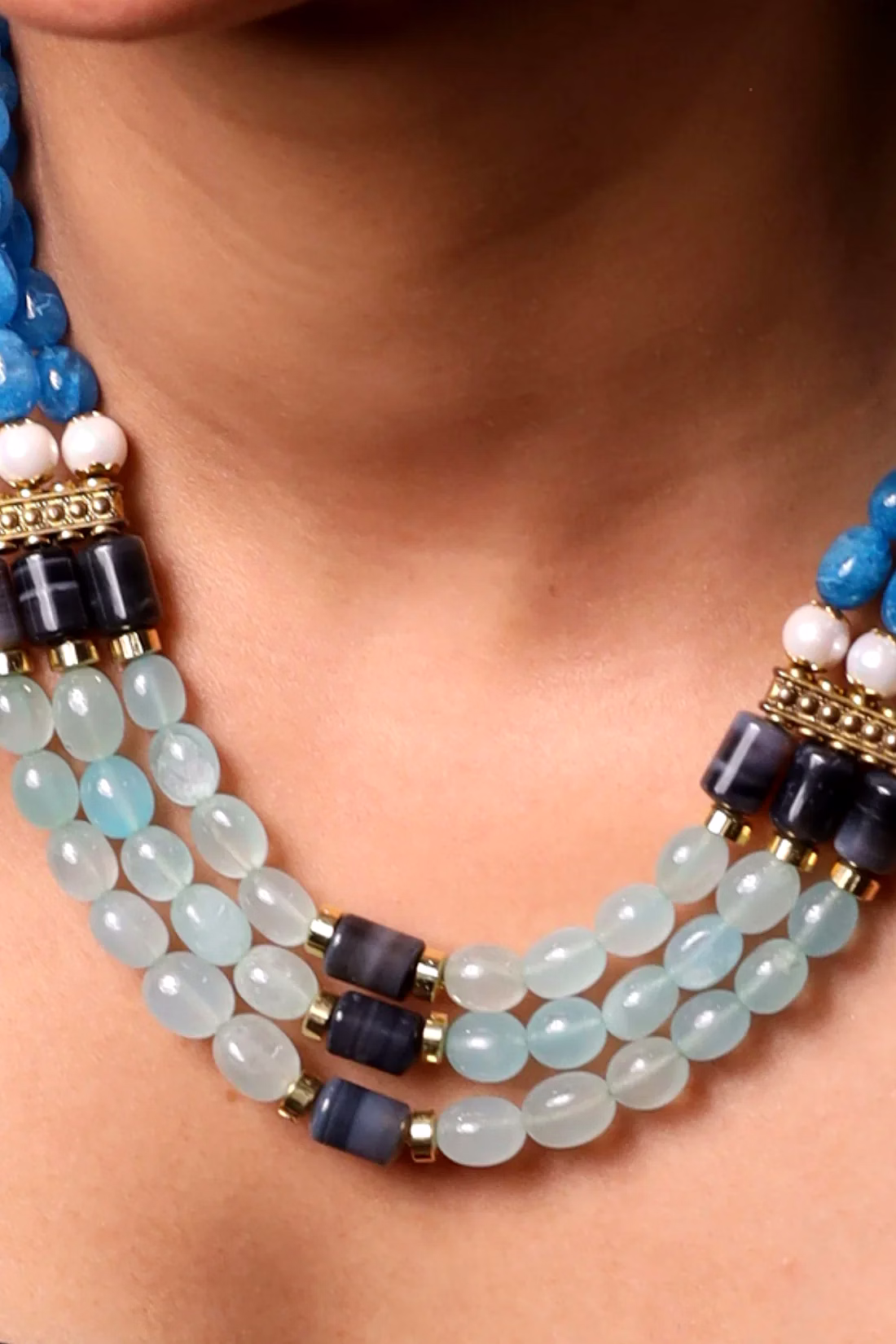 Multi Blue Beads Gemstone Necklace image 3