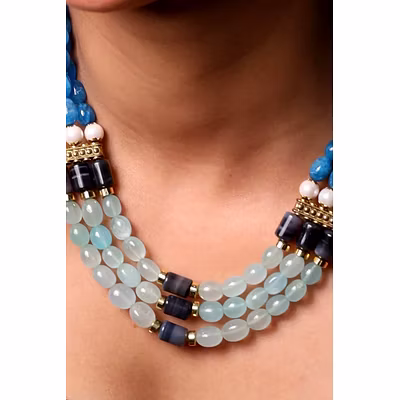 Multi Blue Beads Gemstone Necklace-2