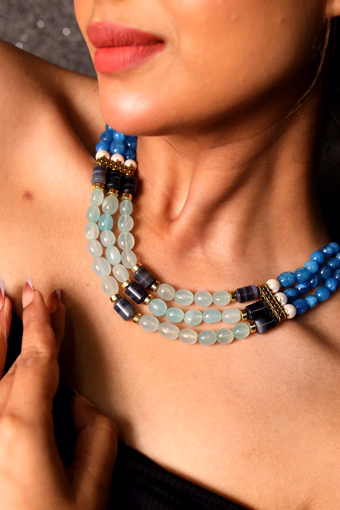 Multi Blue Beads Gemstone Necklace image 2