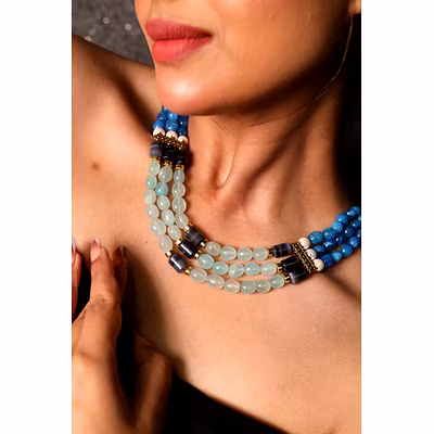 Multi Blue Beads Gemstone Necklace-1