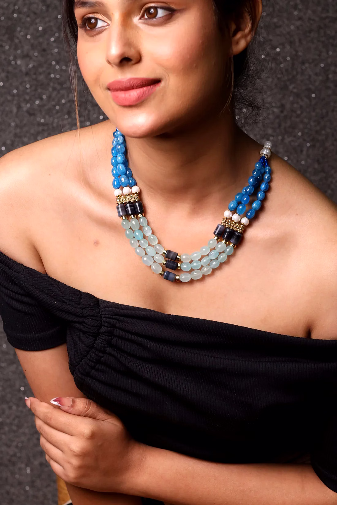 multi blue beads gemstone necklace