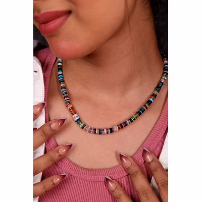 Multi Heishi cut Natural Beads Gemstone Necklace-12757935