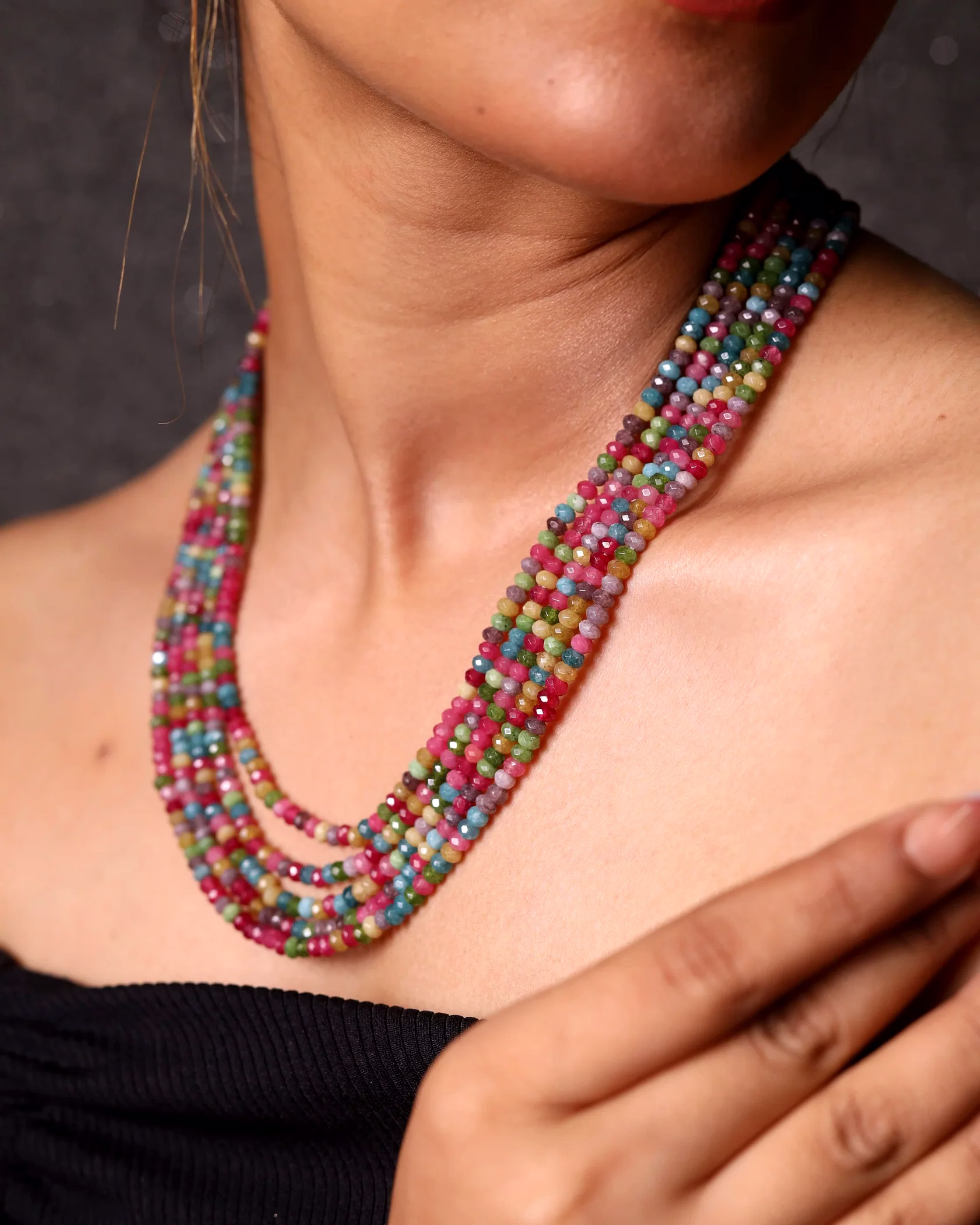 Multicolor onyx Five layer  Gemstone necklace image 3