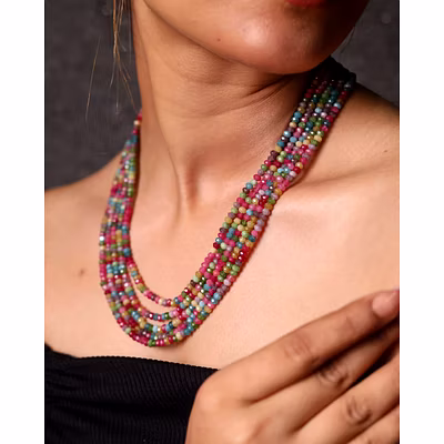 Multicolor onyx Five layer  Gemstone necklace-2