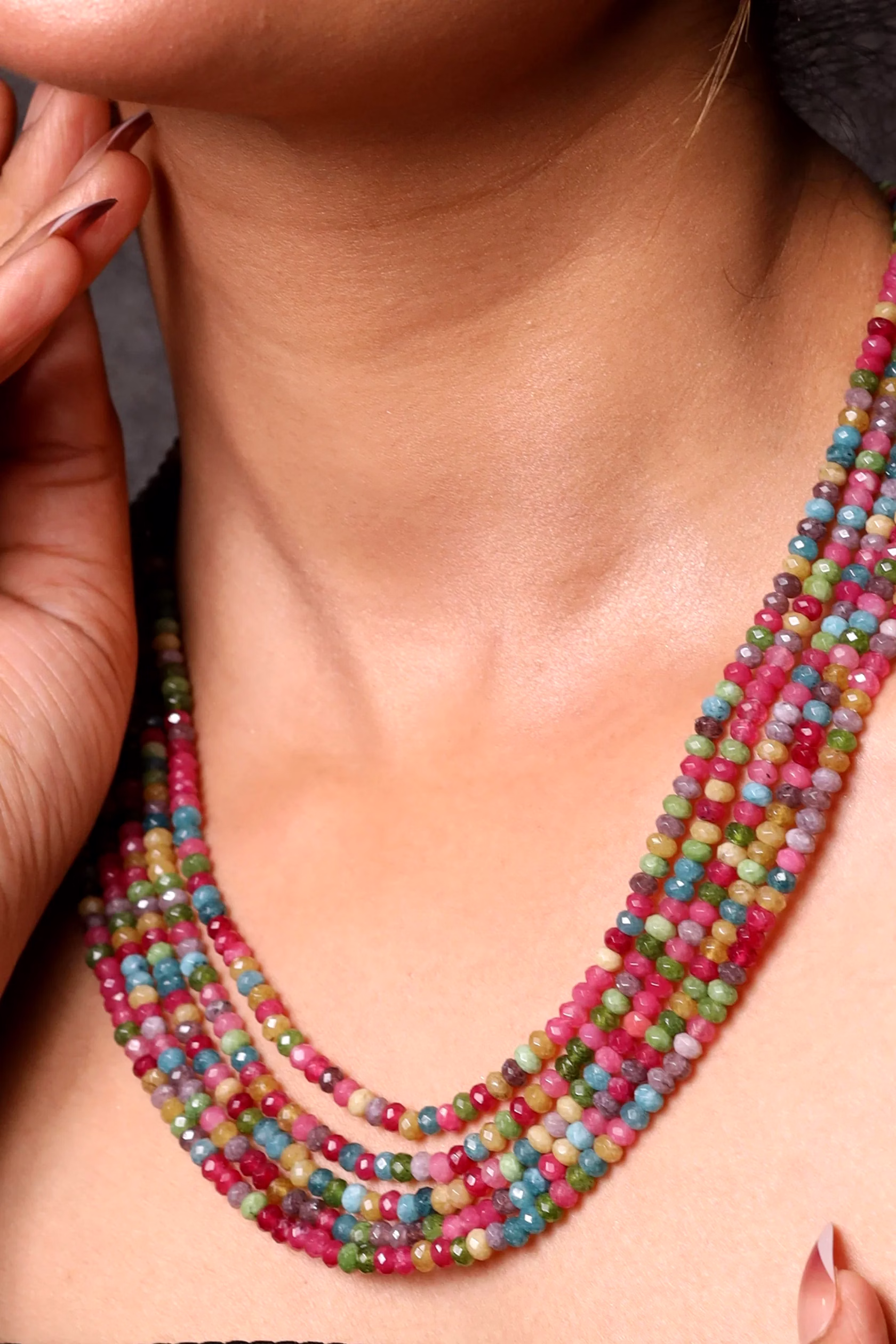Multicolor onyx Five layer  Gemstone necklace image 2
