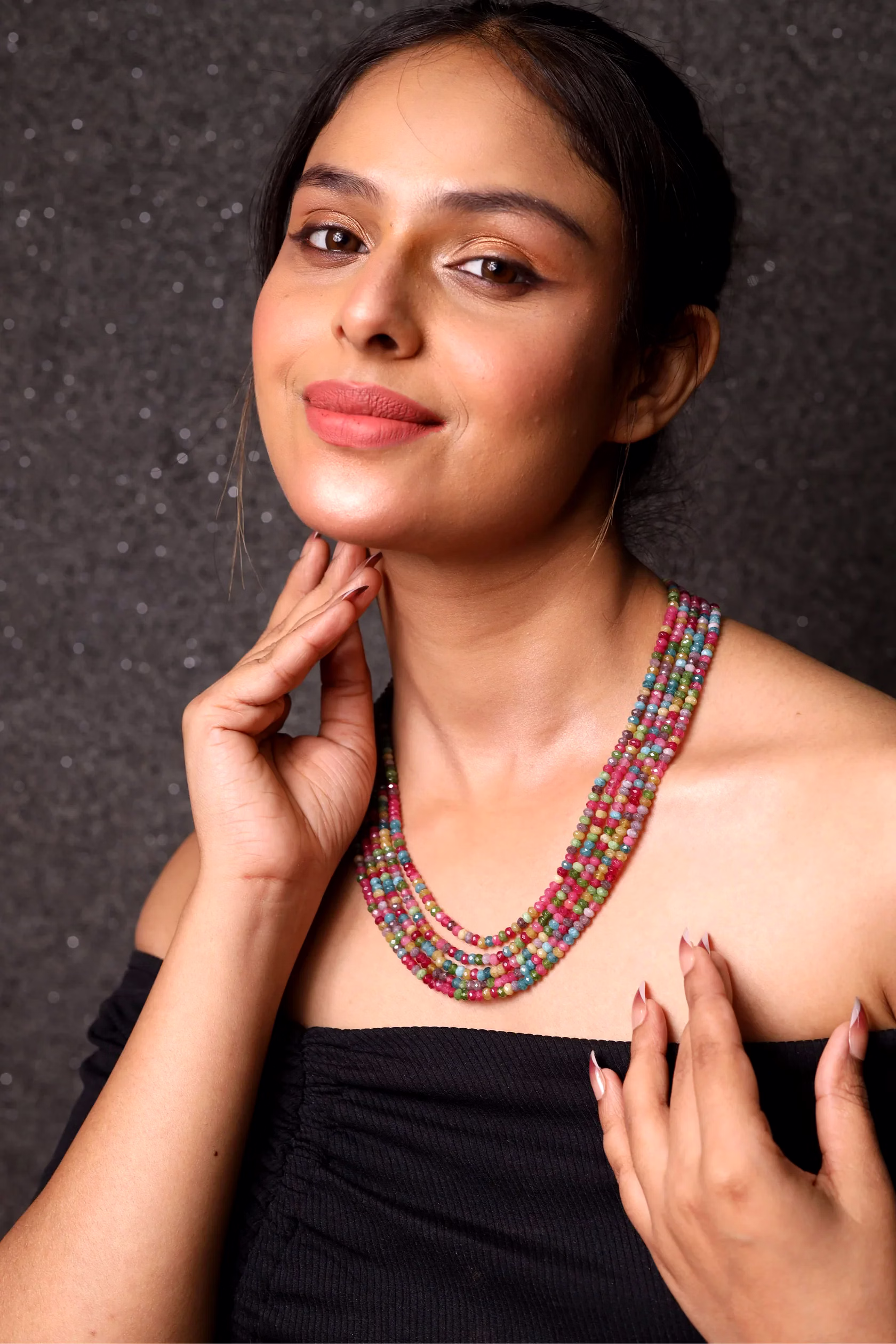 multicolor onyx five layer gemstone necklace