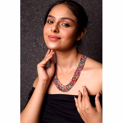 Multicolor onyx Five layer  Gemstone necklace-12757939