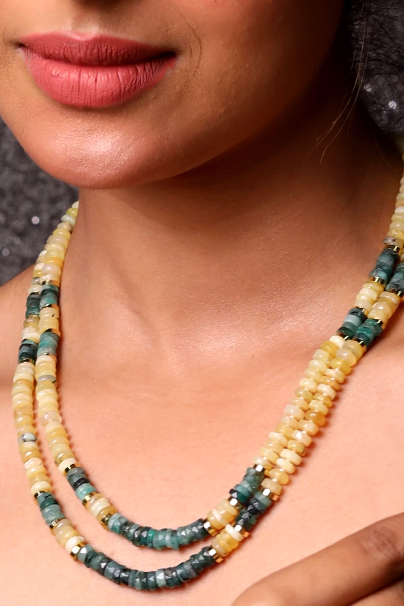 Yellow Opal& & Emerald Gemstone  Necklace image 3