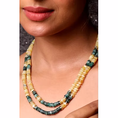 Yellow Opal&amp; &amp; Emerald Gemstone  Necklace-2