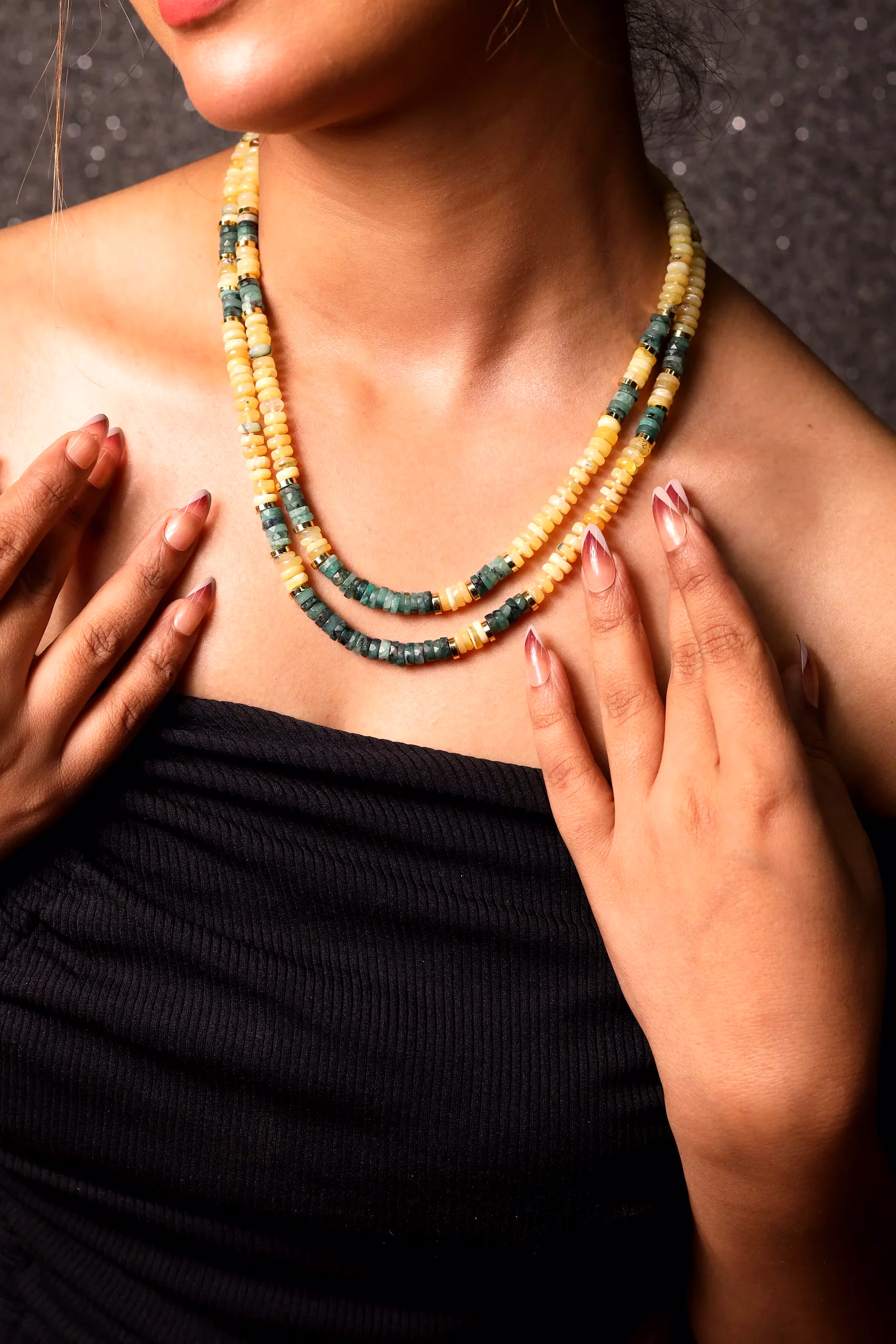 Yellow Opal& & Emerald Gemstone  Necklace image 2