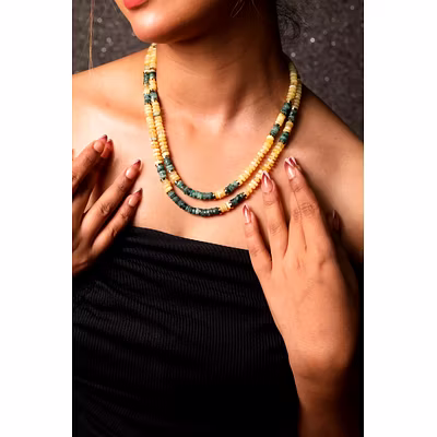 Yellow Opal&amp; &amp; Emerald Gemstone  Necklace-1