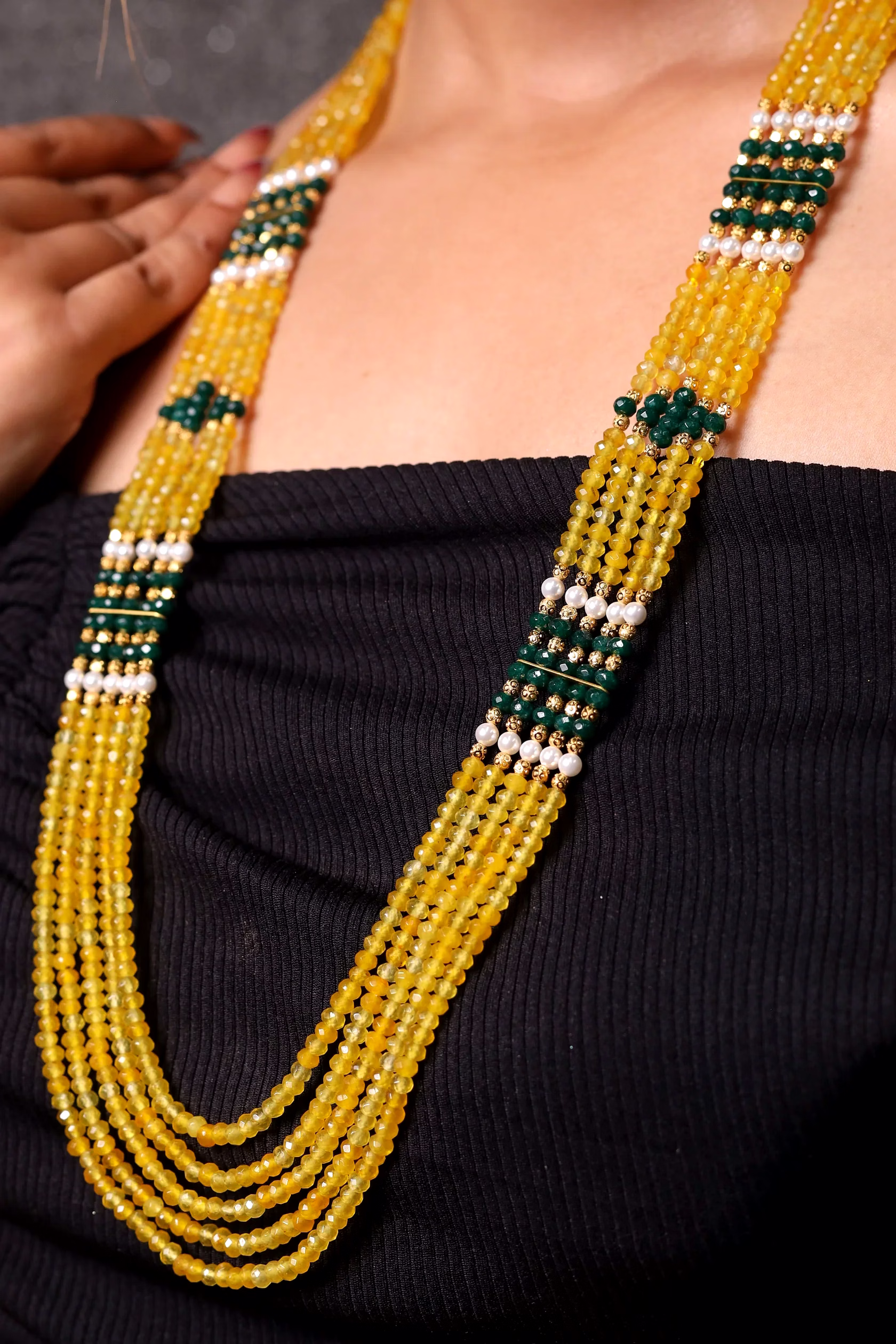 Yellow with green onyx  Gemstone necklace image 3