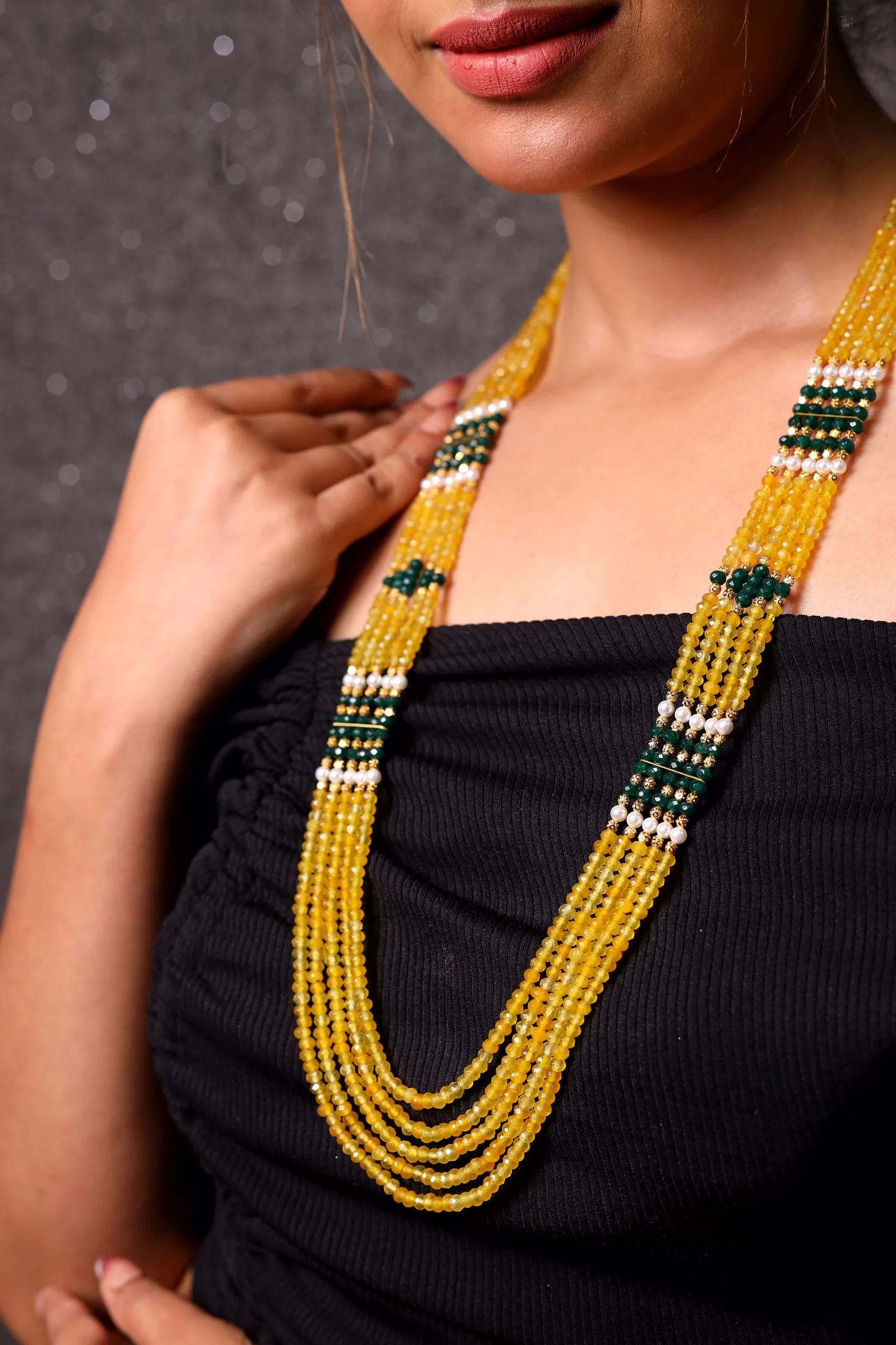 Yellow with green onyx  Gemstone necklace image 2