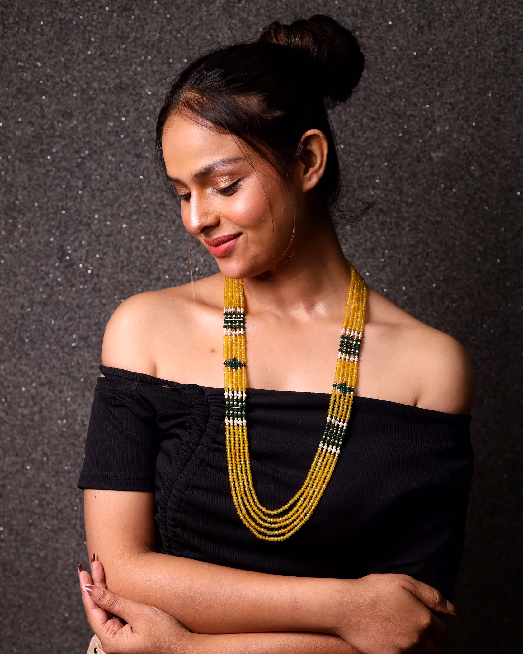 yellow with green onyx gemstone necklace
