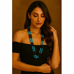 emryn blue turquoise with black pipe stones gemstone necklace