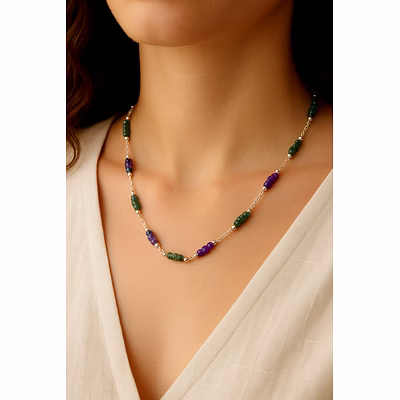 emryn handcrafted gemstone silver necklace with green aventurine & amethyst