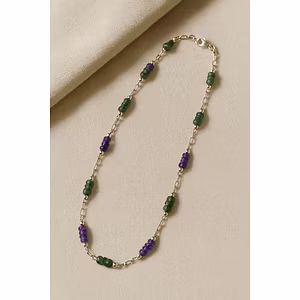 Handcrafted Gemstone Silver Necklace with Green Aventurine & Amethyst