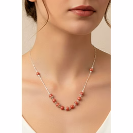 emryn peach moonstone & pearl silver necklace