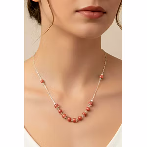 Peach Moonstone & Pearl Silver Necklace
