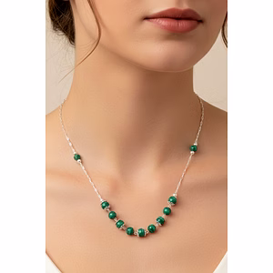 Handcrafted Malachite Beaded Necklace with Sterling Silver