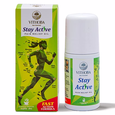 vithoba stay active roll on oil | fast-acting formula | neck, shoulder & spine pain relief | natural ingredients | instant relief for strains, joints & muscular pain | 60 ml