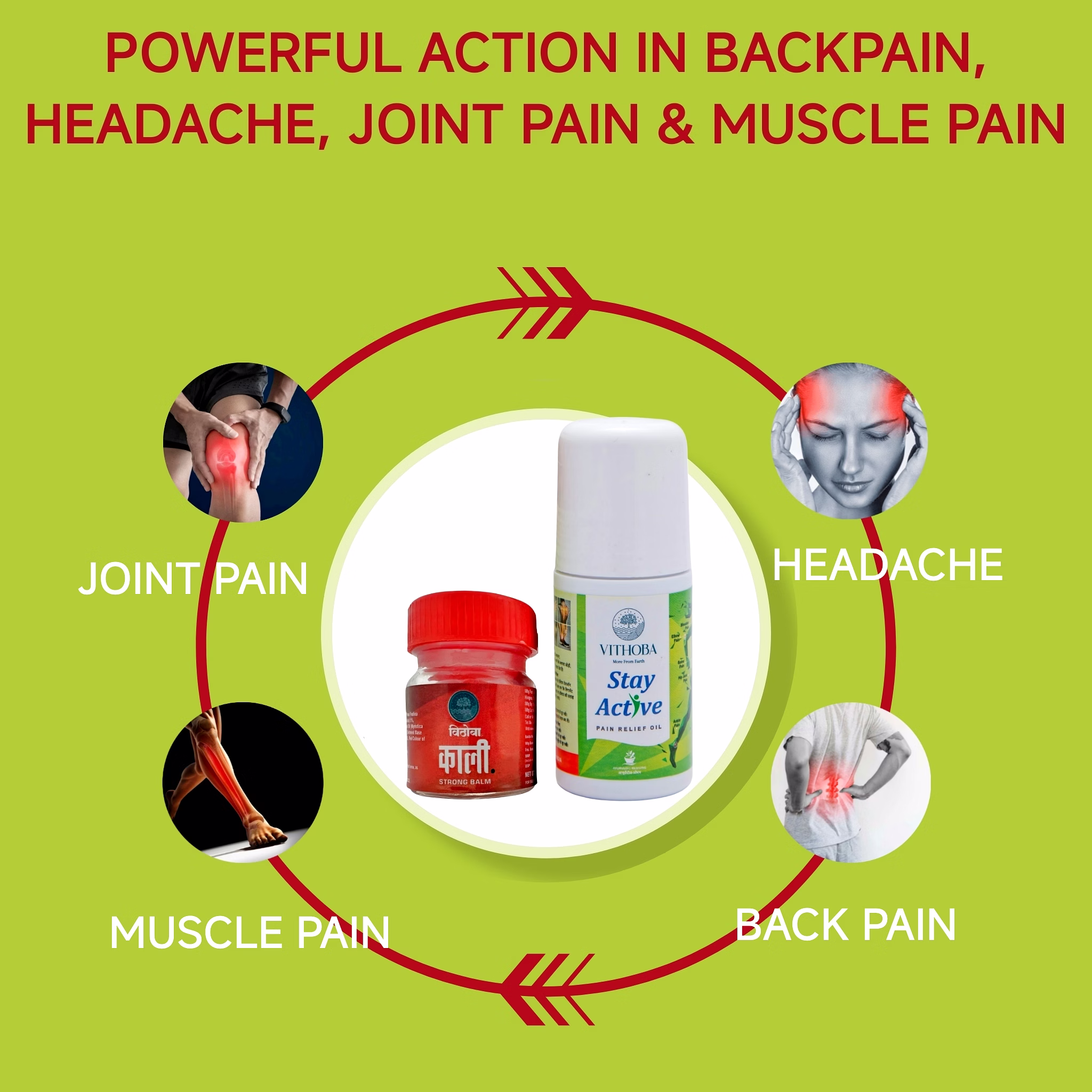 Health and wellness Combo | Vithoba Stay Active Pain Relief Roll On Oil 60ml & Vithoba KAALI Strong Balm 10Gram image 2