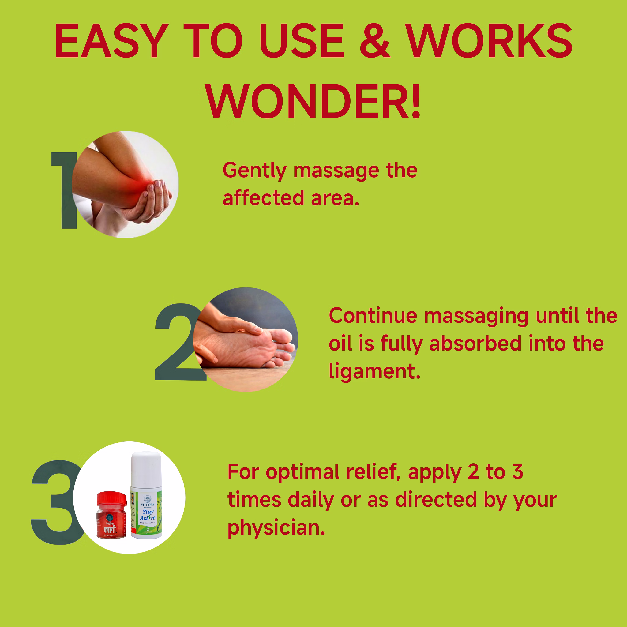 Health and wellness Combo | Vithoba Stay Active Pain Relief Roll On Oil 60ml & Vithoba KAALI Strong Balm 10Gram image 3