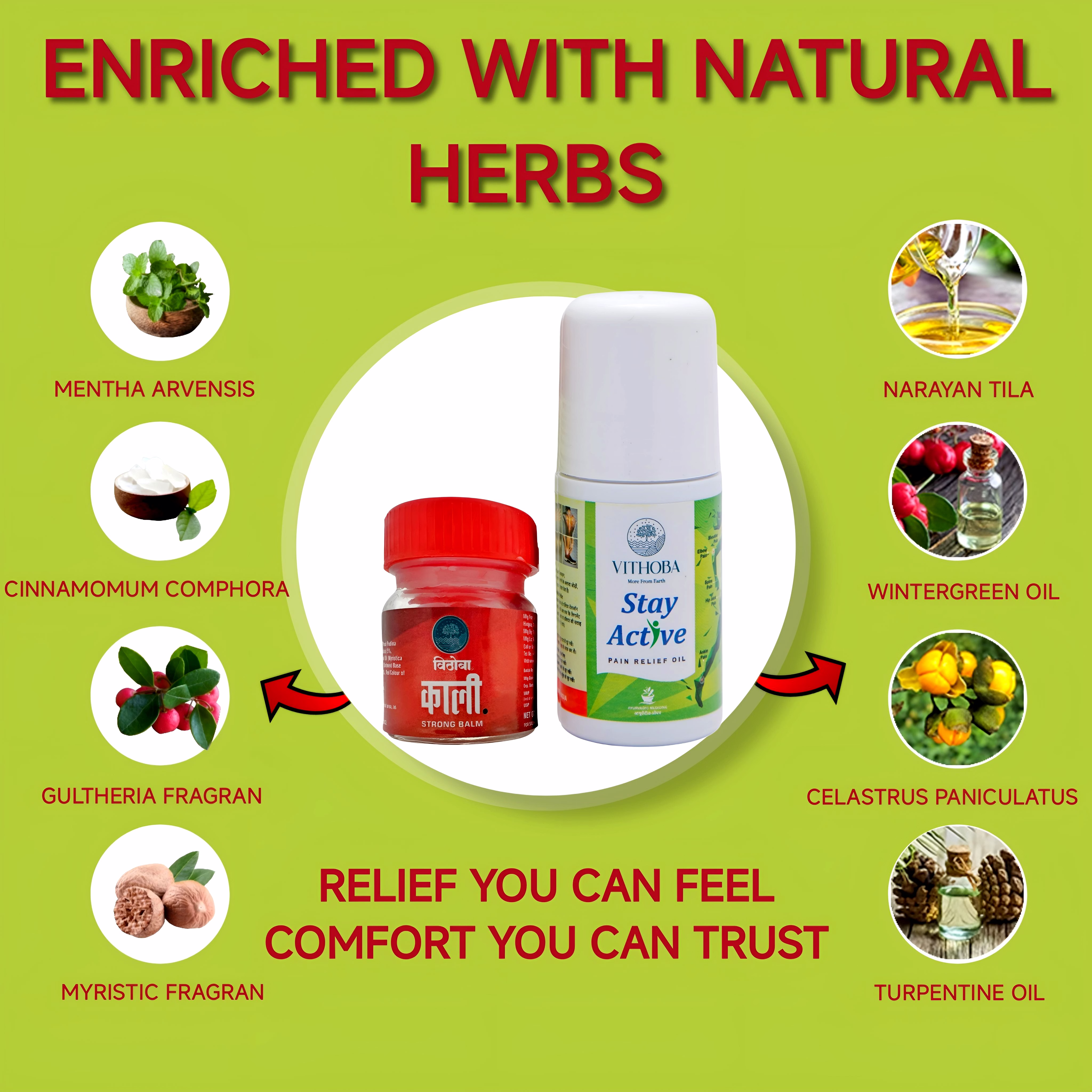 Health and wellness Combo | Vithoba Stay Active Pain Relief Roll On Oil 60ml & Vithoba KAALI Strong Balm 10Gram image 5