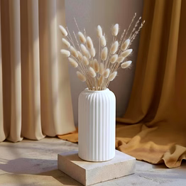 white ceramic vase for home decor – flower vase for living room | home decoration items for living room & bedroom | decorative office table decor– 6” ribbed design
