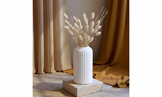 White Ceramic Vase for Home Decor – Flower Vase for Living Room | Home Decoration Items for Living Room & Bedroom | Decorative Office Table Decor– 6” Ribbed Design