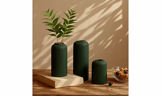KREATIVE ART'S® Bottle Green Ceramic Flower Vase Set - Set of 3 Vases in Matte Finish