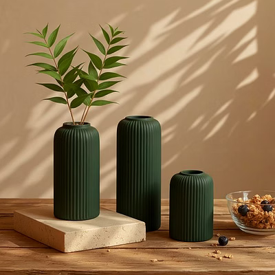 kreative art's® bottle green ceramic flower vase set - set of 3 vases in matte finish