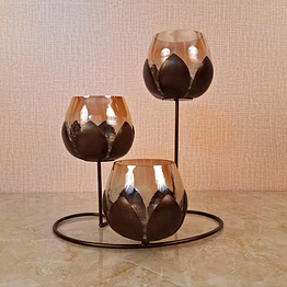 lotus candle holder with 3 glass decorative items for dining table, living room, diwali festive decor (pack of 1-small)