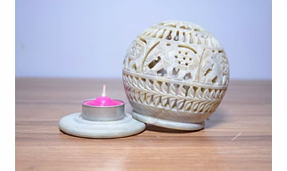 Marble Tea light ( CANDLE LIGHT ELEPHANT CARVING ON MARBLE SOFTSTONE)
