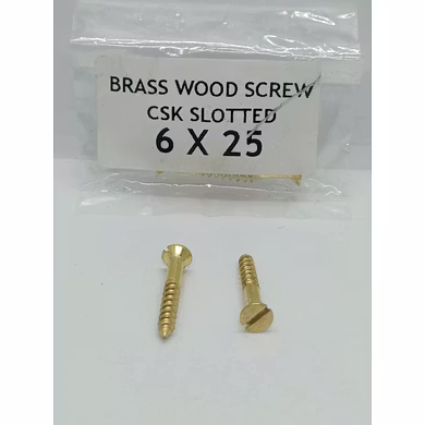 BRASS WOOD SCREW CSK SLOTTED #6X25 MM [DIN 97]-1