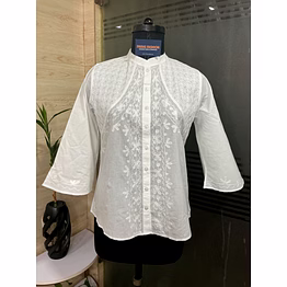 pearlline embroidered button top